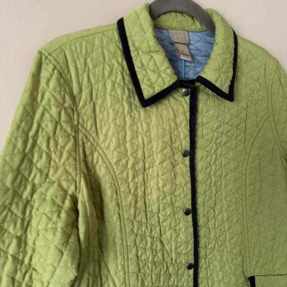 90s Quilted Lightweight Jacket Chartreuse Green Black Medium - Picture 2 of 8